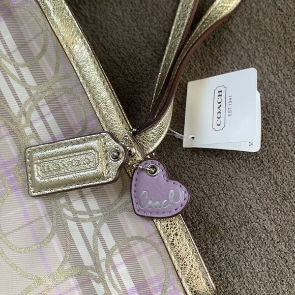Coach tote mini gold and purple plaid NWT - Picture 12 of 12